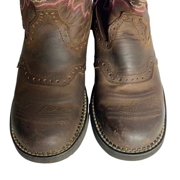 Justin Gypsy Western Boots 10 B Brown Leather Top Stitch Round Toe Rubber Sole - Picture 4 of 9